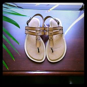 Clarks nude camel gladiator sandals